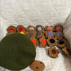 Handmade Crochet Turtle with Colorful Shells Memory Game